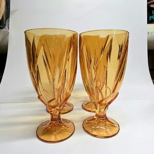 Vintage Amber Ice Tea Glass With Swirl Pattern By Noritake, Set Of 4
